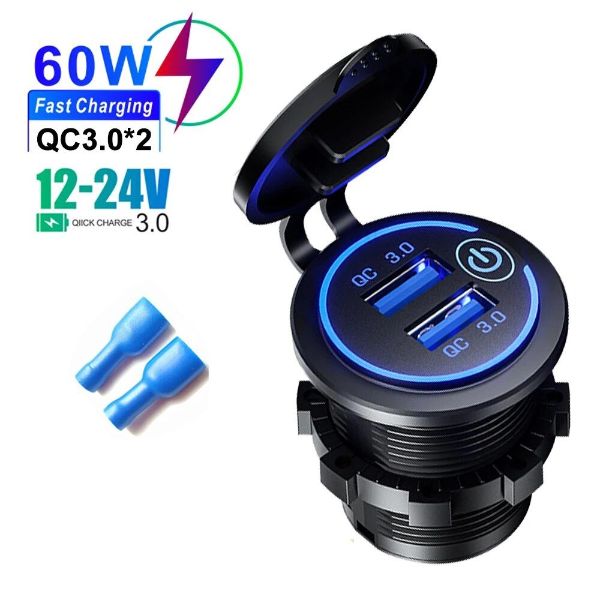 AD - SR Quick Charge 3.0 Waterproof Dual USB Car Charger with LED Touch Switch