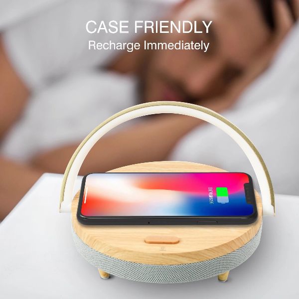 AD - SR 3-in-1 Wooden Wireless Charger with LED Lamp & Bluetooth Speaker