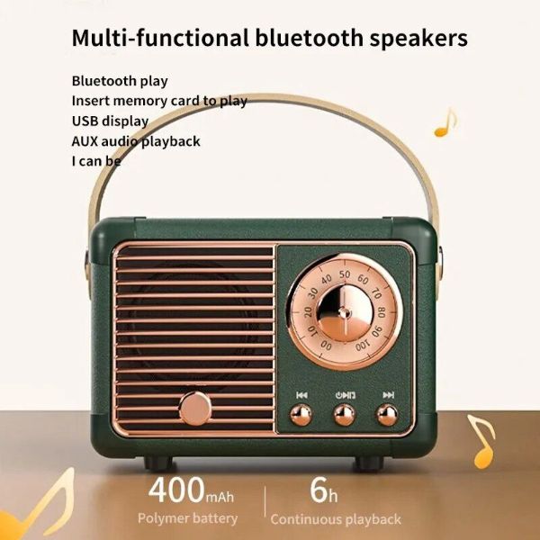 AD - SR Retro Waterproof Bluetooth Speaker with Bass Subwoofer Compatible with iOS & Android