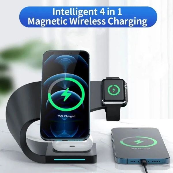 AD - SR Magnetic Wireless Charging Stand 15W, Fast Induction Charger Dock for iPhone 14,13,12 iWatch and AirPods