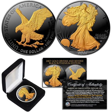 Black Ruthenium 1 Oz .999 Fine Silver 2022 American Eagle Golden Engima